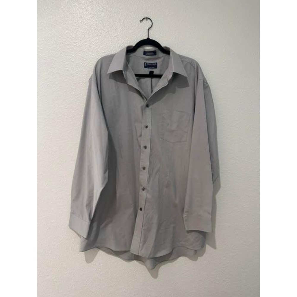 Stafford Performance The Super Shirt Grey Classic Fit Button Down 18 34-35 Mens